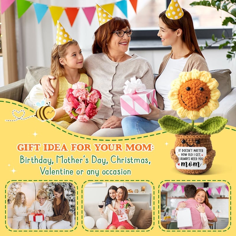 Veryhomy هدية عيد الحب من الابنة، الابن - زهور كروشيه صغيرة على شكل دوار الشمس، بطاقة أحتاجك دائماً يا أمي - هدايا عيد ميلاد الأم، عيد الأم، هدايا عيد الميلاد لزوجة الأب الإضافية - Image 5